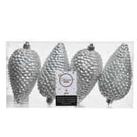 4x Zilveren dennenappels kerstballen 12 cm kunststof glitter   -