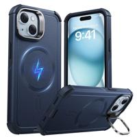 iPhone 15 Cyber Tough Magnetic Case with Stash Stand - Dark Blue