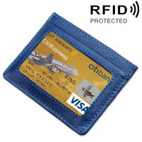 Koeienhuid Litchi textuur Open Type effen kleur kaart houder RFID blokkeren kaart Bag beschermende lederen hoes (donkerblauw)
