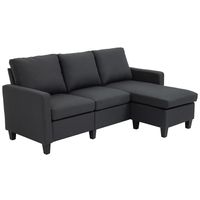 HOMCOM hoekbank met slaapfunctie stoffen bank hoekbank bankstel met omkeerbare chaise longue L-vorm linnen donkergrijs 197 x 139 x 91 cm