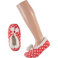 Meisjes ballerina sloffen/pantoffels roze met witte stippen maat 31-33 - thumbnail