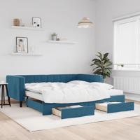 Slaapbank met onderschuifbed en lades 100x200 cm fluweel blauw