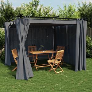 VidaXL Prieel met gordijnen 3x3 m staal antracietkleurig