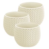 Set van 3x stuks plantenpotten/bloempotten kunststof dia 14.5 cm en hoogte 11 cm creme wit