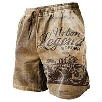 Voor heren Korte broek Zomer korte broeken Strandshorts Trekkoord Elastische taille 3D-afdrukken Grafisch Brief Motor Ademend Zacht Korte Casual Dagelijks Feestdagen Streetwear Hawaii Donker kaki Lightinthebox