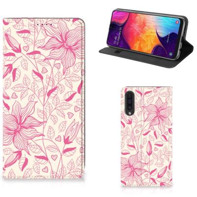 Samsung Galaxy A50 Smart Cover Pink Flowers