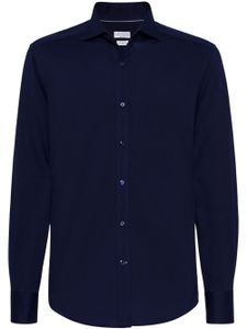 Brunello Cucinelli chemise en coton à col italien - Bleu