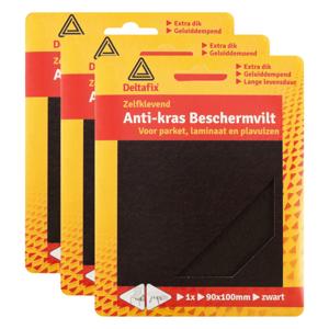 3x anti-krasvilt - knipvel - zwart - 90 x 100 mm - rechthoek - zelfklevend - beschermvilt