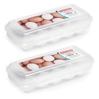 Eierdoos - 2x - koelkast organizer eierhouder - 10 eieren - transparant - kunststof - 27 x 12,5 cm - Vershoudbakjes - thumbnail