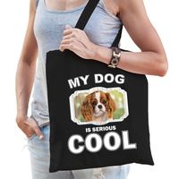 Katoenen tasje my dog is serious cool zwart - Charles spaniel honden cadeau tas   - - thumbnail
