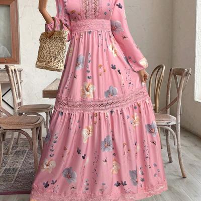 Bon&Bon Plus Size Floral Boho Maxi Dress | Long Lantern Sleeve Pink / 0XL