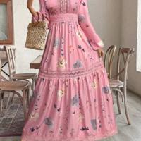 Bon&Bon Plus Size Floral Boho Maxi Dress | Long Lantern Sleeve Pink / 0XL