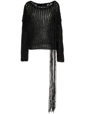 Isabel Benenato pull en maille ajourée à franges - Noir