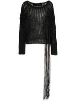 Isabel Benenato pull en maille ajourée à franges - Noir