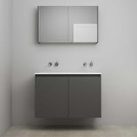 On-Line Badkamermeubelset - 100 cm - Bouwpakket - Greeploos 2 Deuren - Acryl Wastafel - zonder Kraangat - Spiegelkast - Mat Antraciet