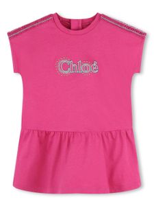 Chloé Kids robe en coton biologique à logo brodé - Rose