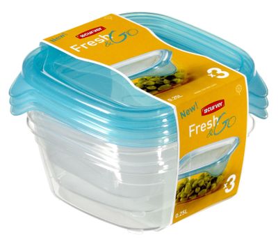 Curver set fresh & go vershouddozen vierkant 3 x 0,25 liter