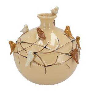 Vaas Spring birds - zandkleurig - keramiek - D14 x H14 cm - bloemenvaas
