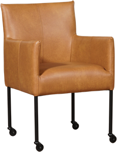 Cognac leren moderne kuipstoel Desire - poot rond zwart met wiel - Granada leer Sahara (cognac leer)