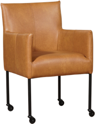 Cognac leren moderne kuipstoel Desire - poot rond zwart met wiel - Granada leer Sahara (cognac leer)