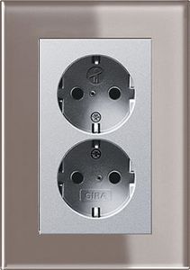 Dubbel stopcontact aluminium met Gira esprit umbra glas afdekraam recht