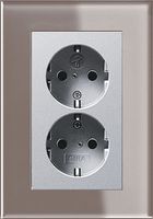 Dubbel stopcontact aluminium met Gira esprit umbra glas afdekraam recht