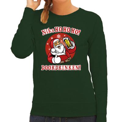 BD Foute Kersttrui - Dames - groen - bier drinkende kerstman - drank - sweater kleding