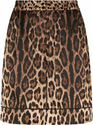 Dolce & Gabbana short en soie à imprimé léopard - Marron
