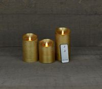 Batterijverlichting 3 kaarzen wax rustiek met bewegende vlam goud - Anna's Collection