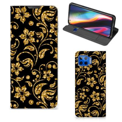 Motorola Moto G 5G Plus Smart Cover Gouden Bloemen Motorola Moto G 5G Plus Smart Cover Gouden Bloemen