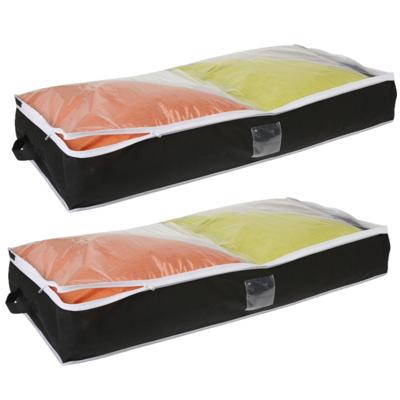 Dekbed/kussen opberghoes met venster - 2x stuks - zwart - 100 x 45 x 16 cm - Opberghoezen