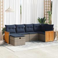 6-delige Loungeset met kussens poly rattan grijs