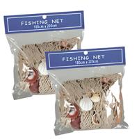 Decoratie visnet met schelpen - 2x - naturel - 100 x 200 cm - netten