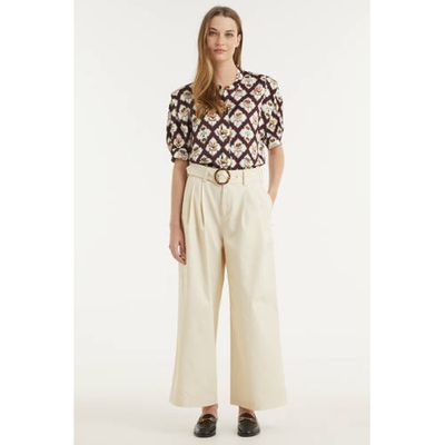 Scotch & Soda cropped high waist wide leg broek ecru