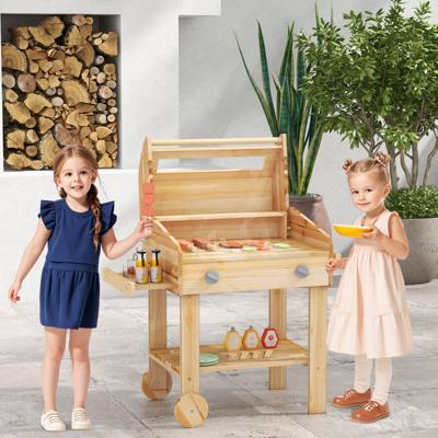Kinderbarbecue met Barbecue-Accessoires Grill voor Kinderen met Rek en Wielen 25-Delig BBQ Grill Speelset voor Jongens en Meisjes 3+