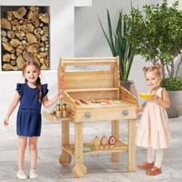 Kinderbarbecue met Barbecue-Accessoires Grill voor Kinderen met Rek en Wielen 25-Delig BBQ Grill Speelset voor Jongens en Meisjes 3+