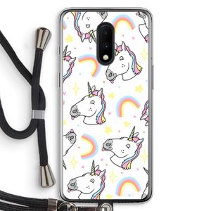 Rainbow Unicorn: OnePlus 7 Transparant Hoesje met koord