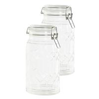 Items Voorraadpot / keuken voedsel opslag pot - 4x stuks - 960 ml - glas - metalen beugelsluiting Items Voorraadpot / keuken voedsel opslag pot - 4x stuks - 960 ml - glas - metalen beugelsluiting