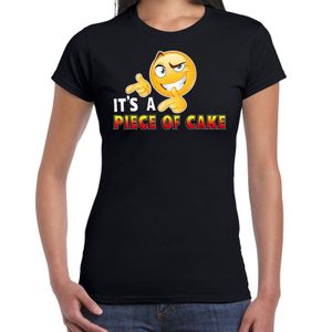 Funny emoticon t-shirt Its a piece of cake zwart voor dames