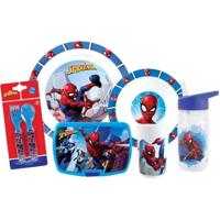 Set di stoviglie - FUN HOUSE - SPIDERMAN - Bicchiere, piatto Ø22 cm e Ø16 cm, posate, borraccia e snack box