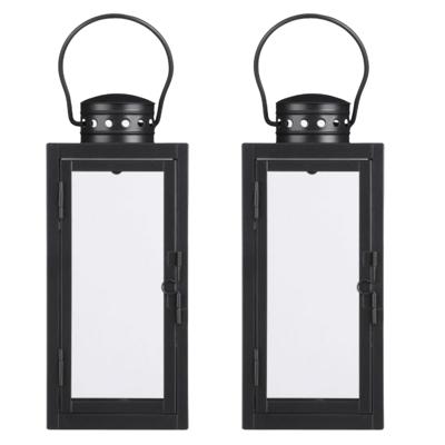 Mica decorations Lantaarn / windlicht Arzilla - 2x - zwart - metaal - verlichting - 10 x 23 cm