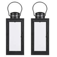 Mica decorations Lantaarn / windlicht Arzilla - 2x - zwart - metaal - verlichting - 10 x 23 cm