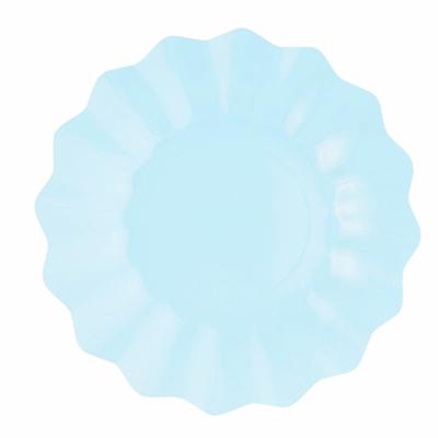 Feestbordjes/gebaksbordjes met schulprand - 8x - baby blauw - rond - karton - 21 cm