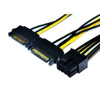 Dual 15Pin SATA Male to 8 (6+2) Pin Female Graphic Card Power Cable, Approx 20CM - thumbnail