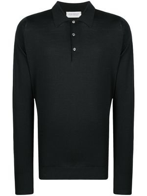 John Smedley polo en maille à manches longues - Noir