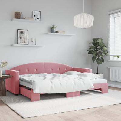 Slaapbank met onderschuifbed 80x200 cm fluweel roze