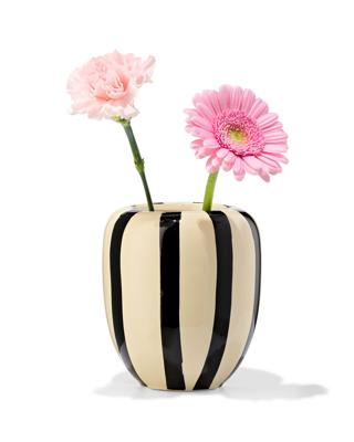 HEMA Vaas Ø9.7x15cm Keramiek Strepen Zwart-wit (zwart/wit)
