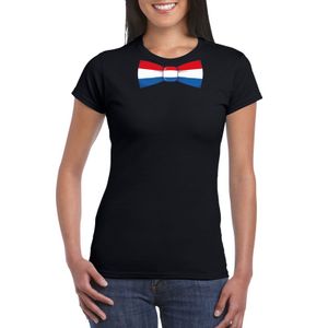 Zwart t-shirt met Nederland vlag strikje dames