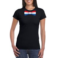 Zwart t-shirt met Nederland vlag strikje dames - thumbnail