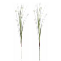 Mica Decorations - 2x stuks - Rietgras kunstplant - losse steel/tak - groen/wit - 84 cm - siertakken
